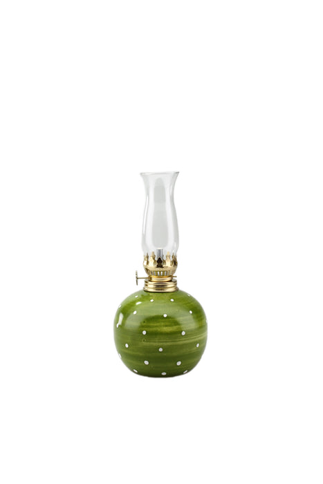 Petroleumlampe Größe 0 grün mit weißen Punkten