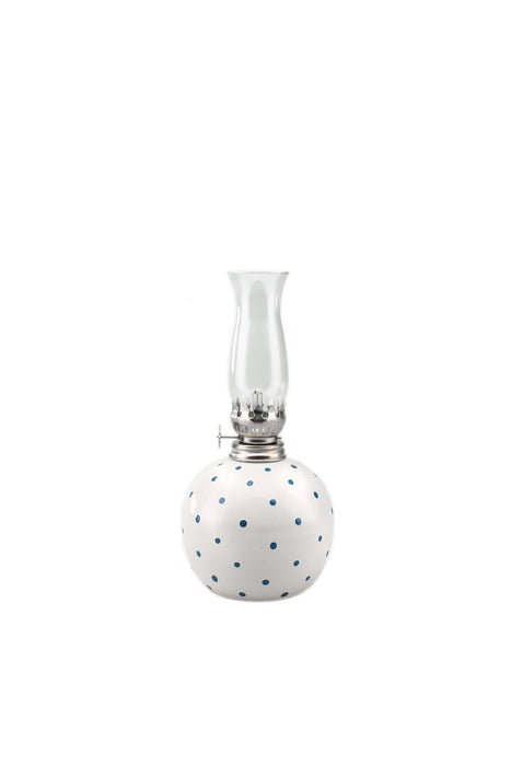 Petroleumlampe 0 weiß mit türkisen Punkten