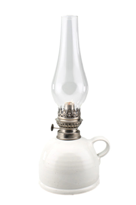Petroleumlampe III weiß bauchiges Glas
