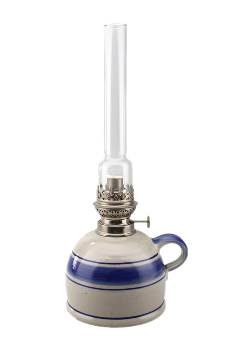 Petroleumlampe III blau gerades Glas