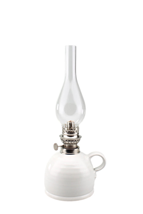 Petroleumlampe Größe II weiß bauchiges Glas