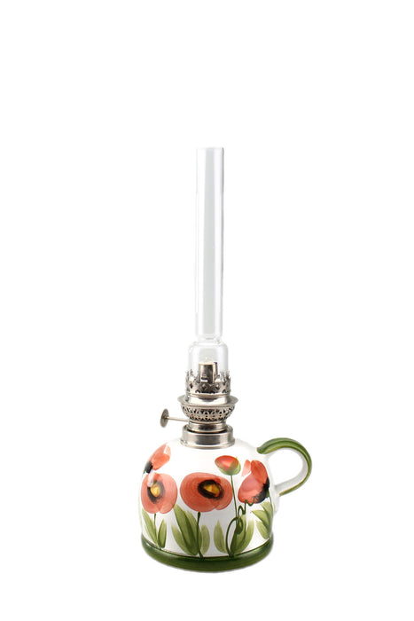 Petroleumlampe II Mohnblume gerades Glas
