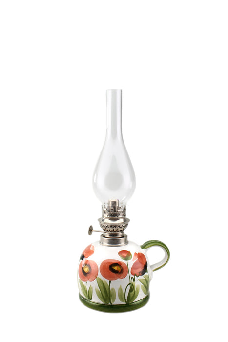 Petroleumlampe II Mohnblume bauchiges Glas