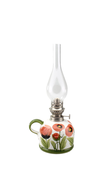 Petroleumlampe II Mohnblume bauchiges Glas