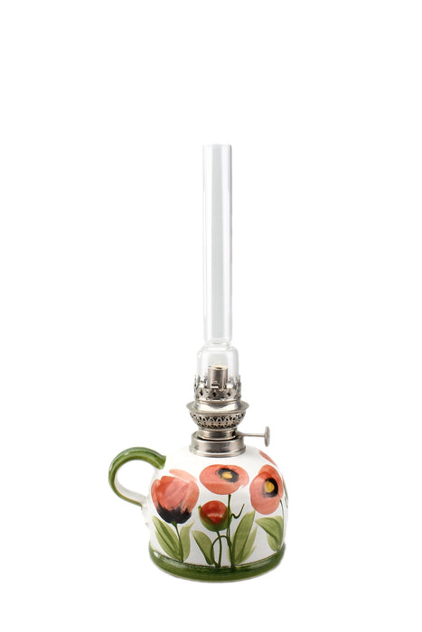 Petroleumlampe II Mohnblume gerades Glas