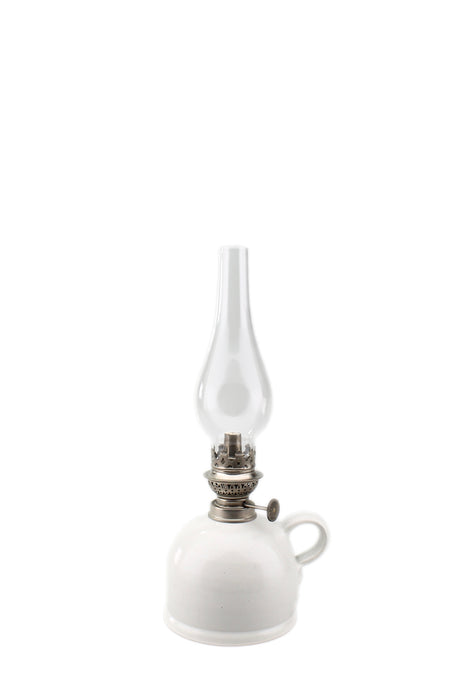 Petroleumlampe Größe I weiß bauchiges Glas